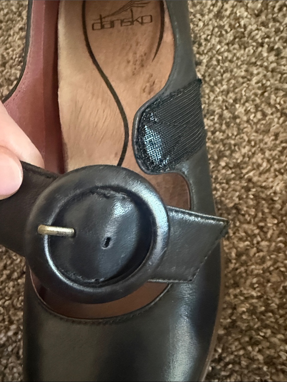 Dansko Black Leather Mary Jane Flats with Button Strap - Picture 6 of 8